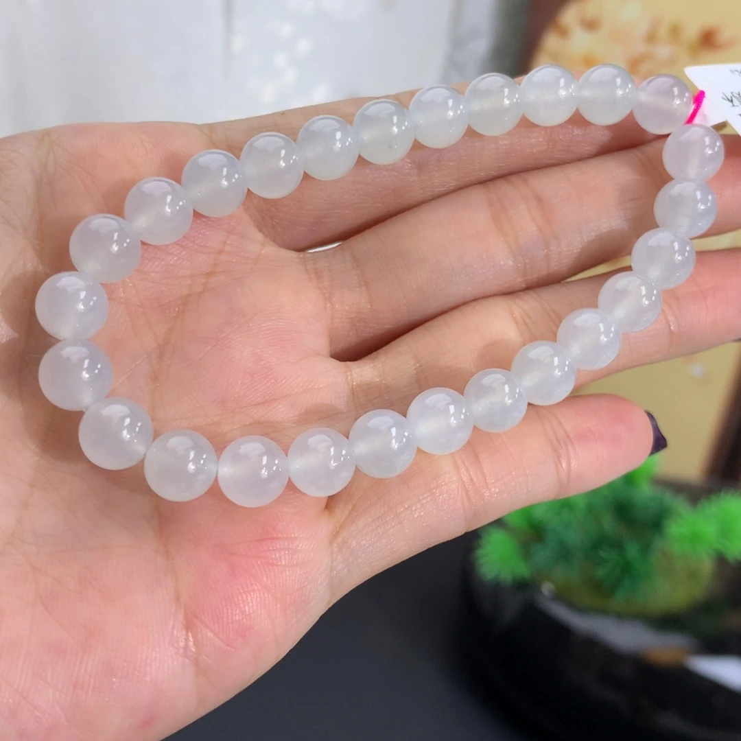 翡翠未镶嵌手串卡7.3冰胶白冰手串