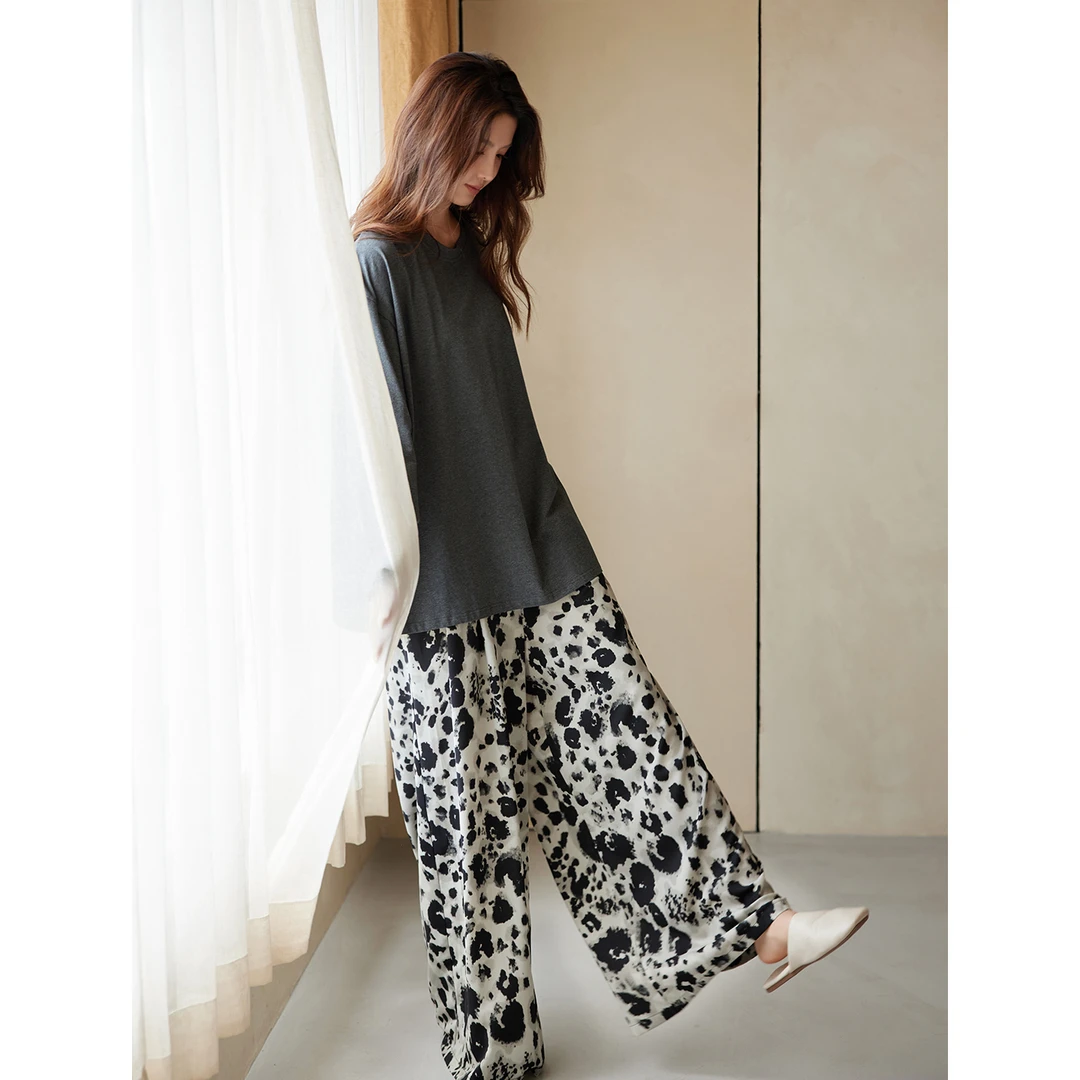 美腾睡衣女春秋新款圆领长袖柔软棉抗菌家居服休闲宽松长裤可外穿