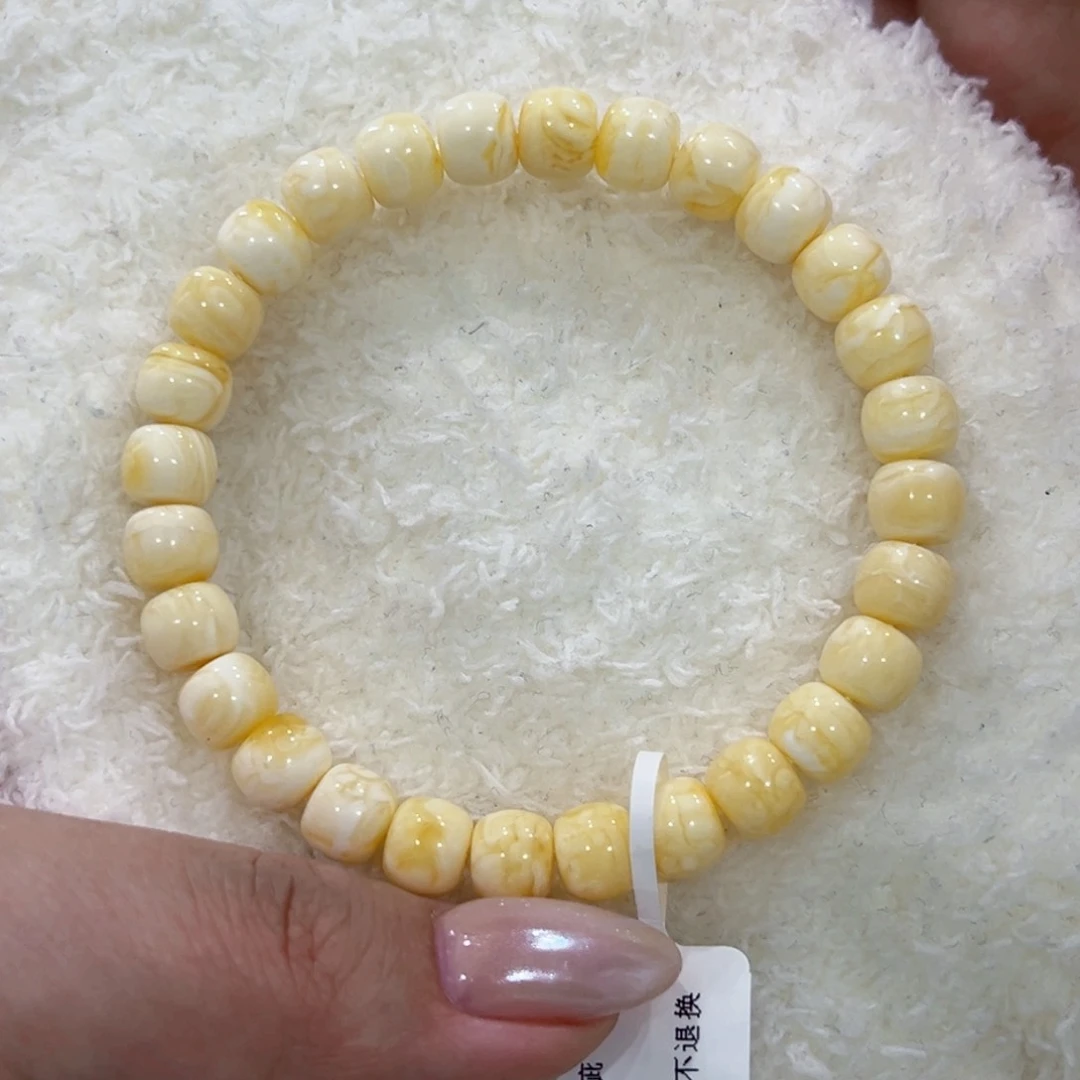 蜜蜡手链未镶嵌我***瓜8m瓷白花老型手串