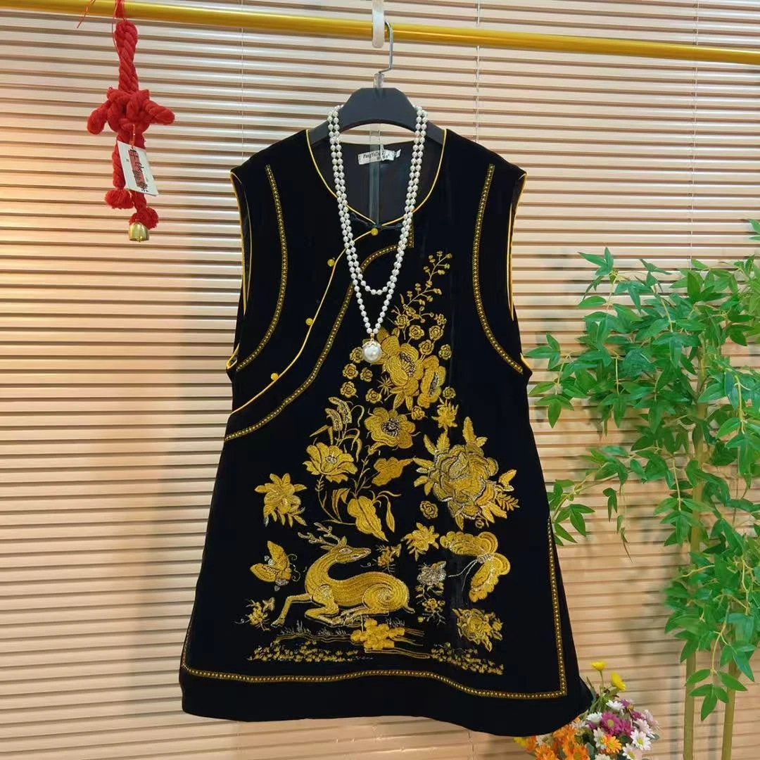 复古国潮民族气质绣花马甲裙胖YY2025秋季新款新中式国风无袖坎肩