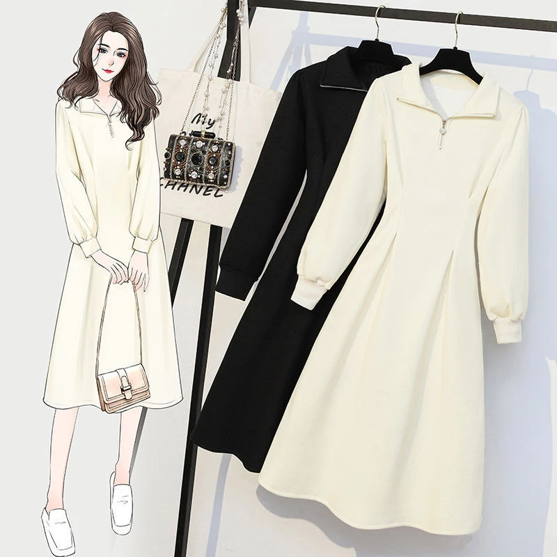 时尚衣橱~大码胖mm加厚长袖连衣裙秋冬设计感简约显瘦百搭裙子