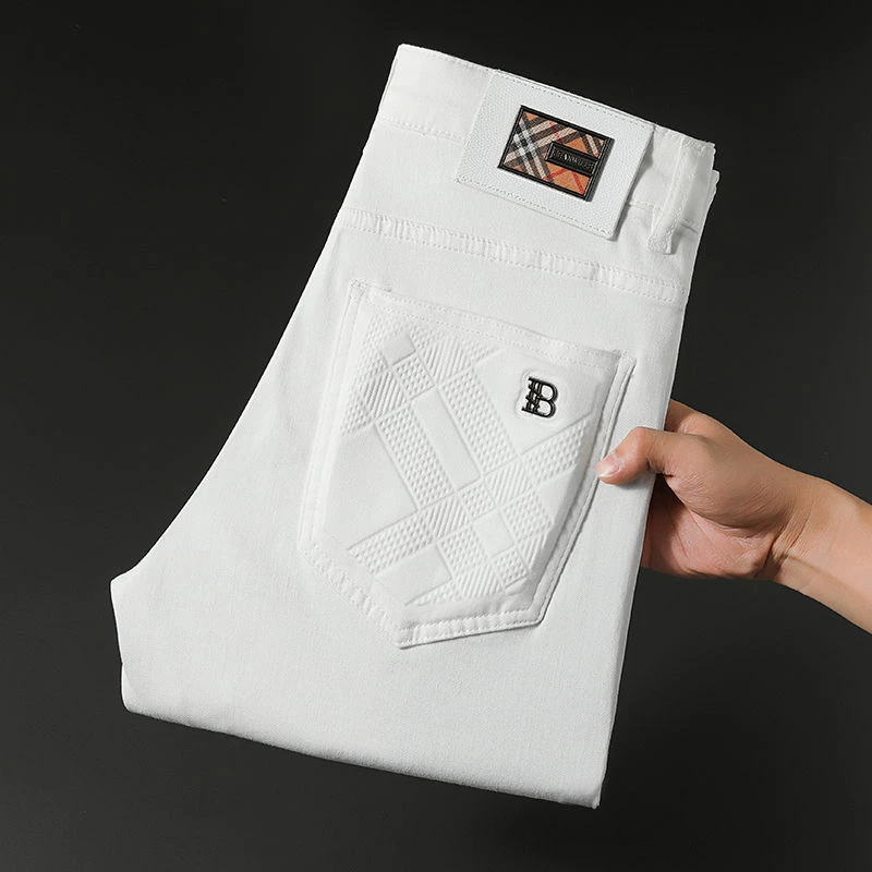 Mandsibil曼德西比利2025春秋季白色欧货牛仔裤男韩版商务九分裤