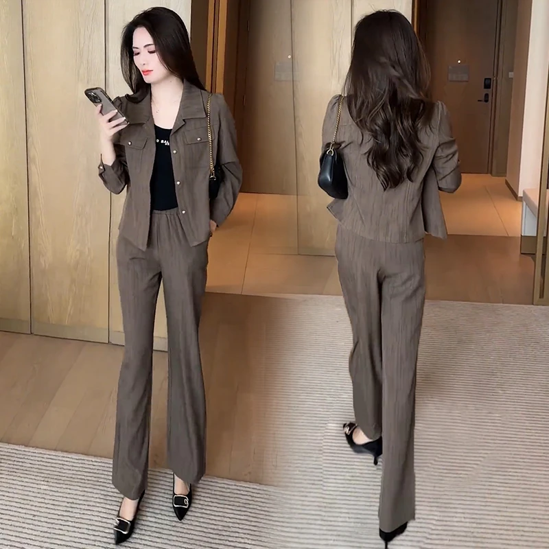 时尚套装女2025秋季新款洋气显瘦短款外套阔腿裤休闲减龄两件套潮