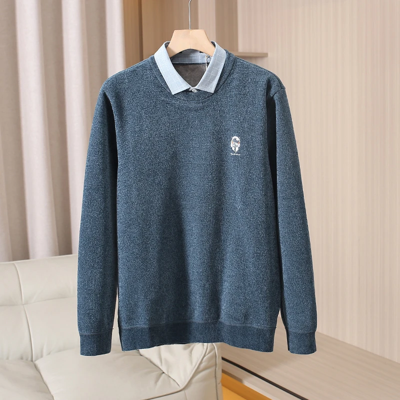 特！加绒加厚！保暖雪尼尔抗起球假两件衬衫领毛衣 H4680 男装 C88