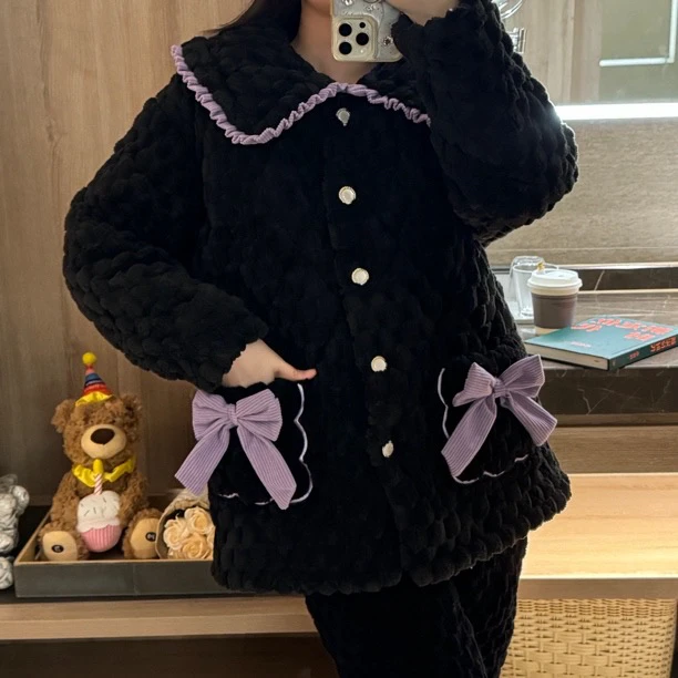 年末清仓福利三层夹棉冬季可外穿加绒加厚保暖冬款家居服套装