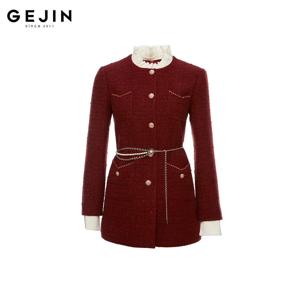 GEJIN/歌锦2025早春新款轻奢气质粗花呢撞色小香风上衣9112570044