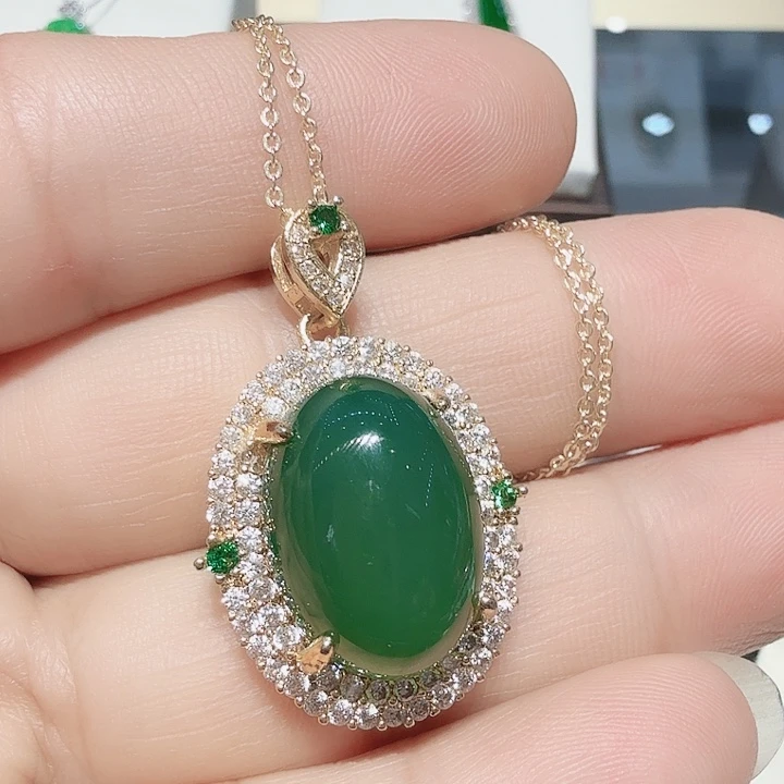 玛瑙/玉髓银S925镶嵌颈饰天然玉石吊坠