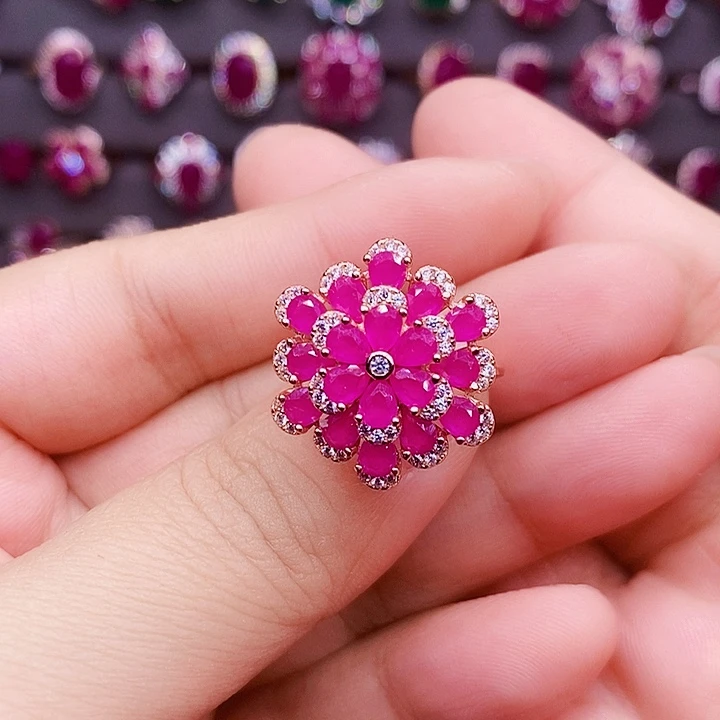 戒指银S925镶嵌红宝石