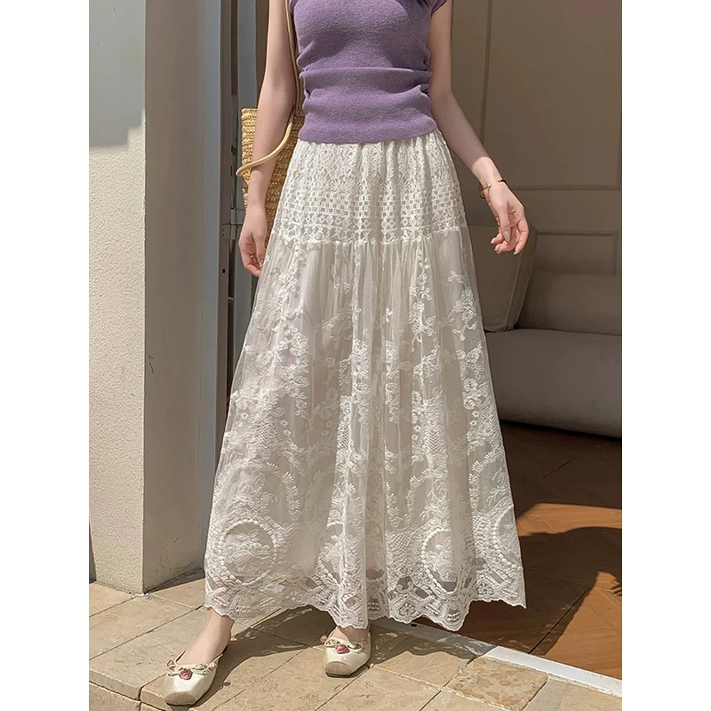 高腰半身裙 2025夏季新款蕾丝显瘦垂感百搭薄款气质长裙