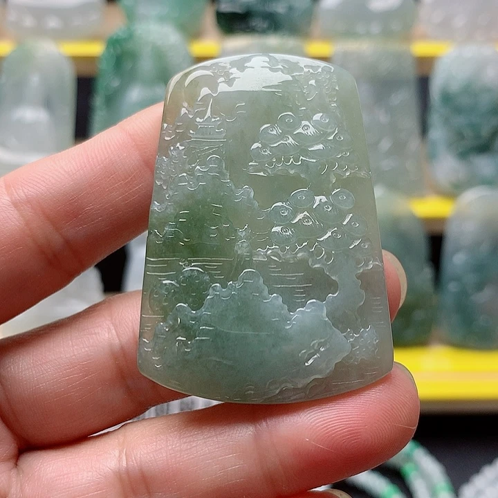 翡翠未镶嵌吊坠(不含链)山水牌