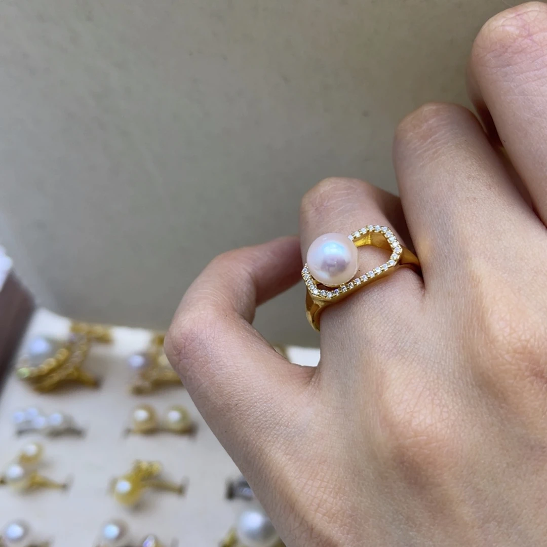 戒指海水珍珠银S925镶嵌