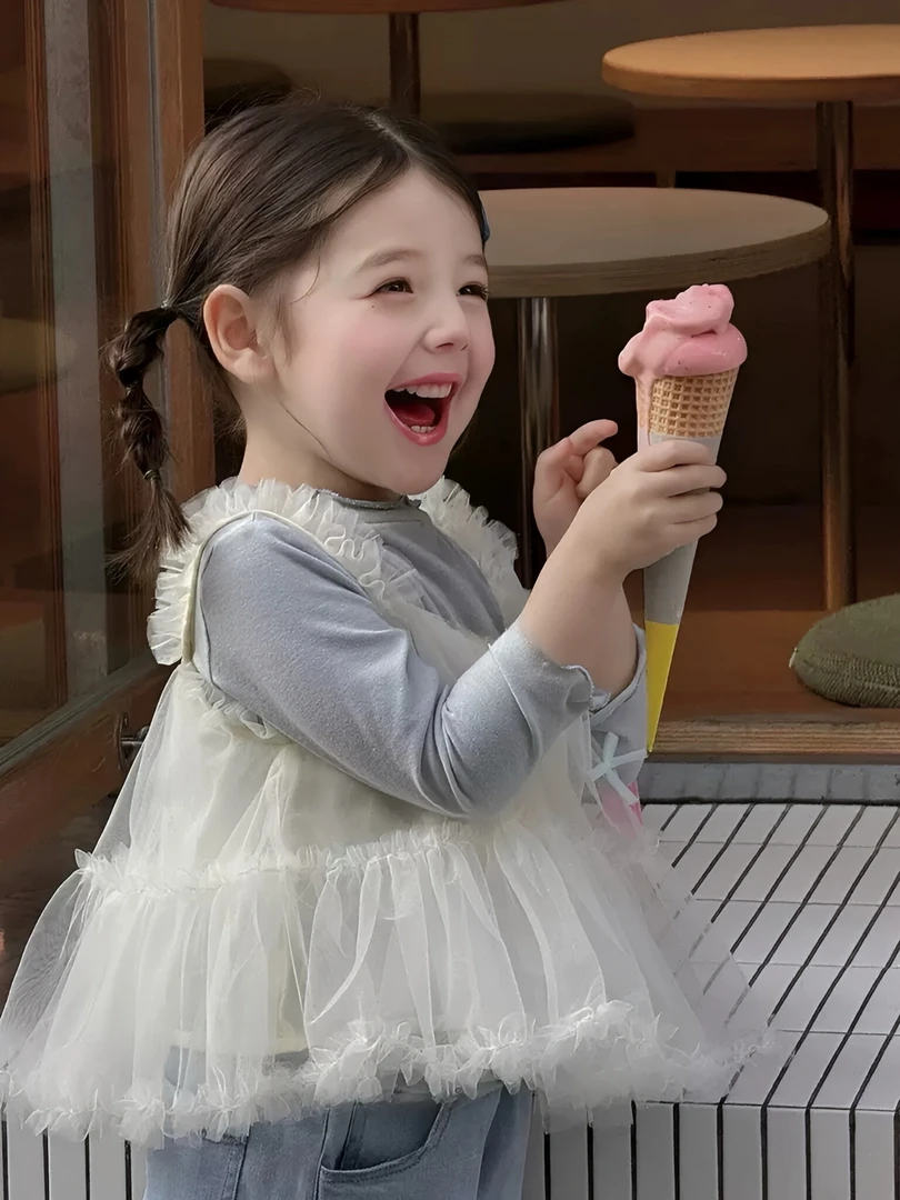 【BA黎-366】2025新款韩系米白蝴蝶结蓬蓬网纱吊带&蝴蝶结喇叭裤