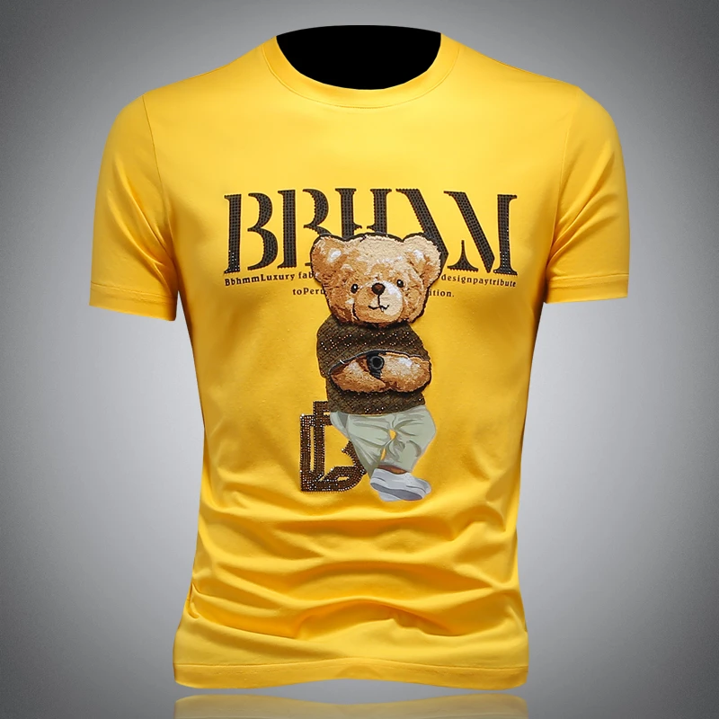 劳玛杜伽潮流时尚夏季衣服男款上衣帅气卡通印花烫钻百搭男士短袖