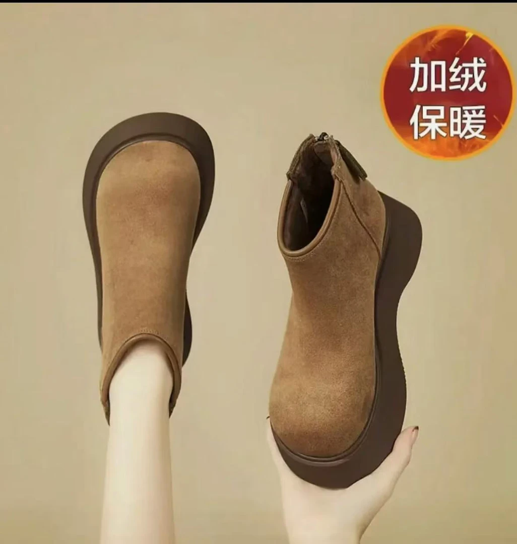 保暖棉靴时尚厚底加绒后拉链2025冬季雪地靴百搭休闲博肯短靴