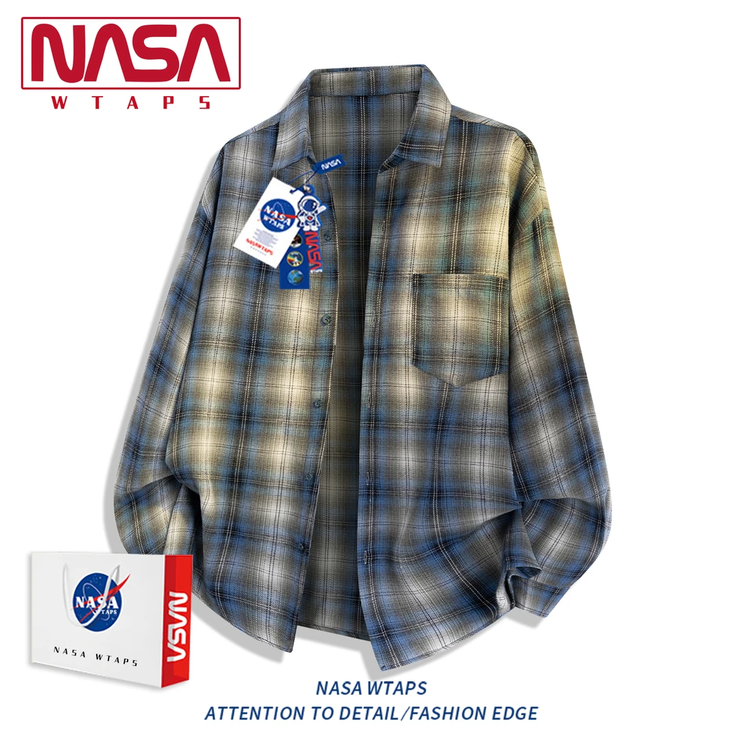 NASA WTAPS美式复古格子长袖衬衫男款秋季新款潮宽松休闲衬衣外套