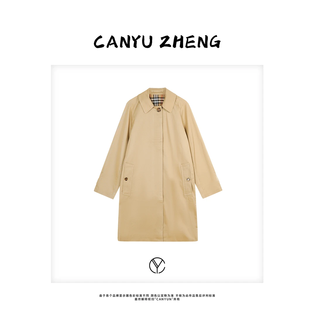 CANYU “巴家经典” 100%高密斜纹棉 牛角扣中长款翻领风衣外套