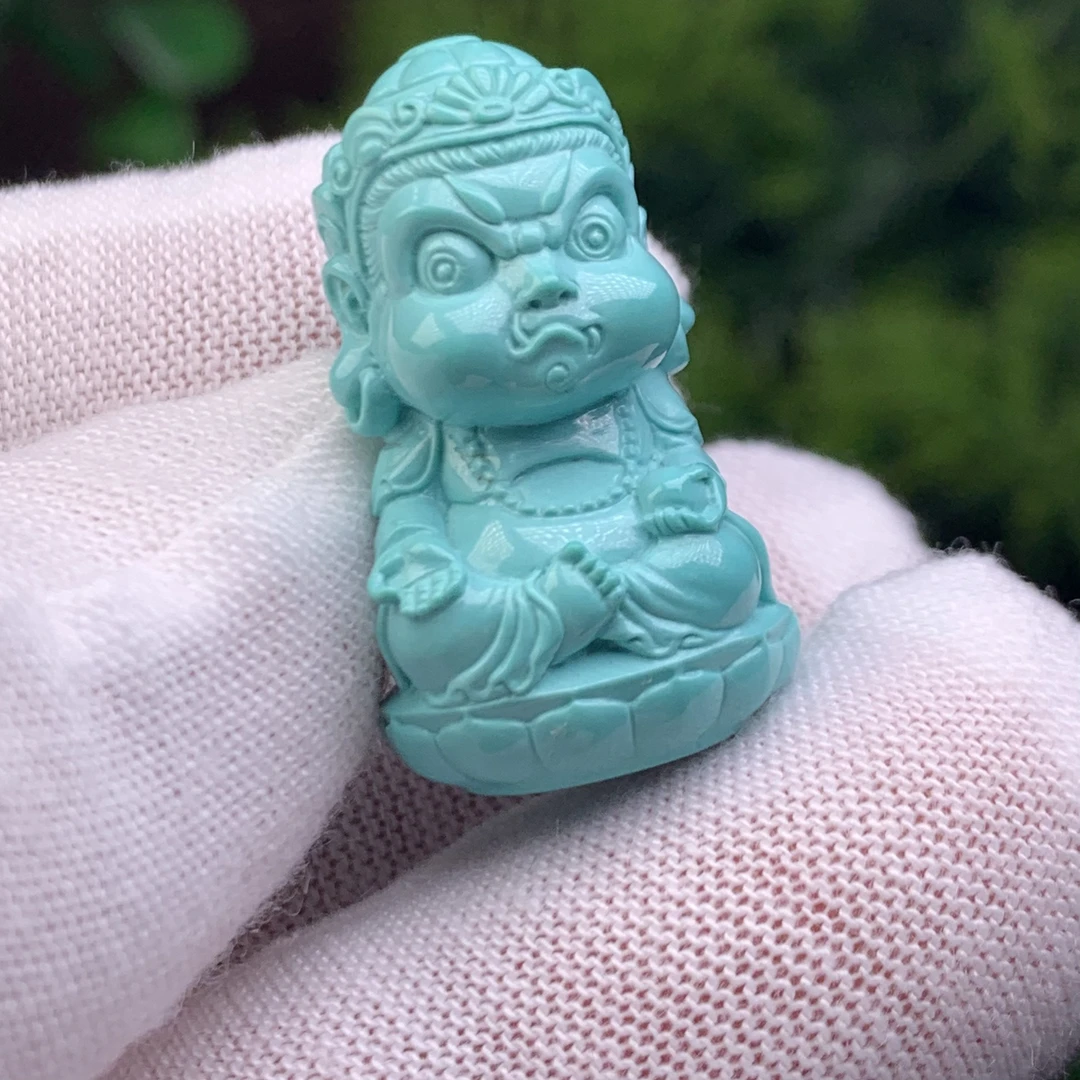 【杨家绿松石】原矿纯天然高瓷玉化蓝绿全立体雕刻不动冥王完美无暇