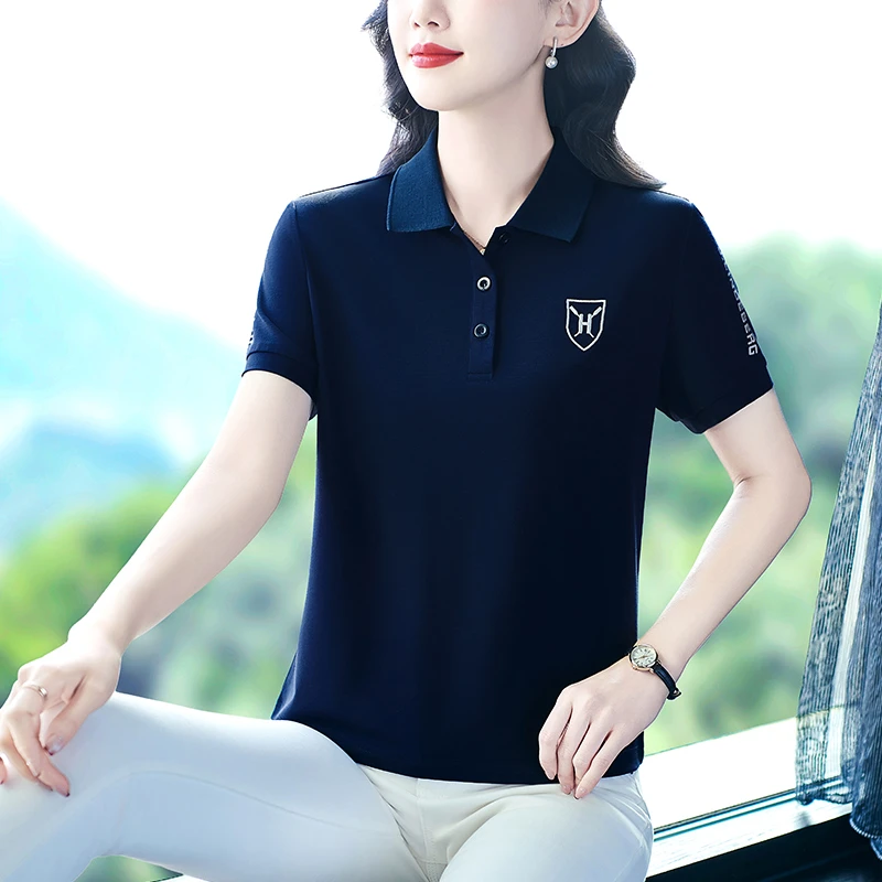 哥弟阿玛施正品时尚夏季短袖桑蚕丝t恤女POLO衫显瘦透气翻领上衣