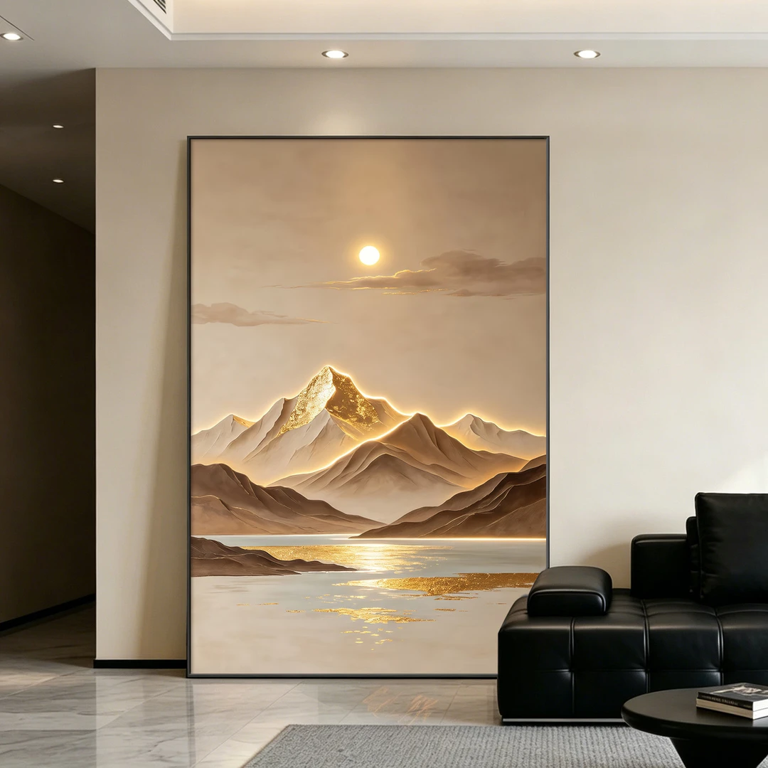 日照金山客厅挂画沙发背景墙装饰画2026新款轻奢高档大气玄关壁画