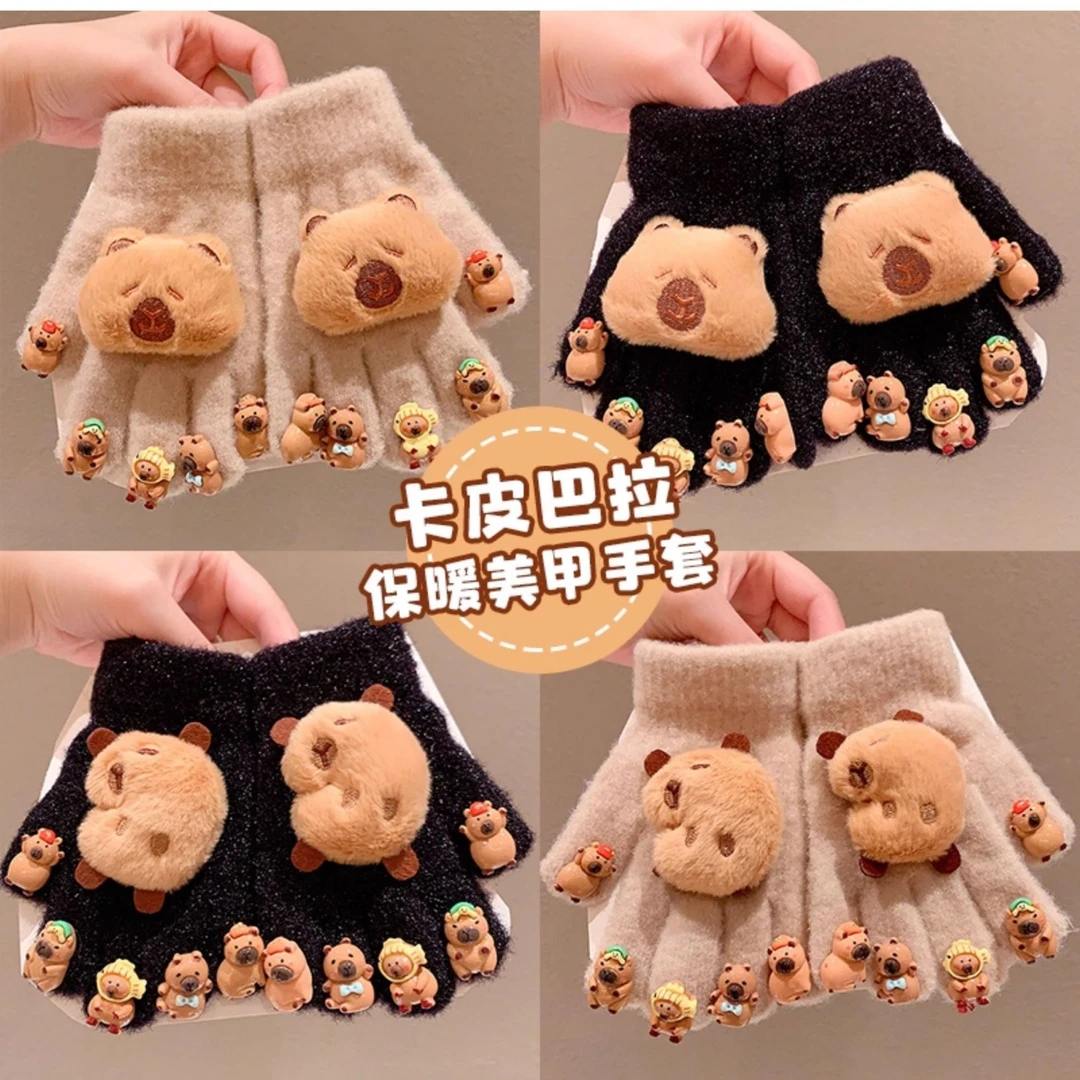 分指手套可爱卡通学生儿童保暖手套秋冬宝宝防冻女孩露指写字防寒