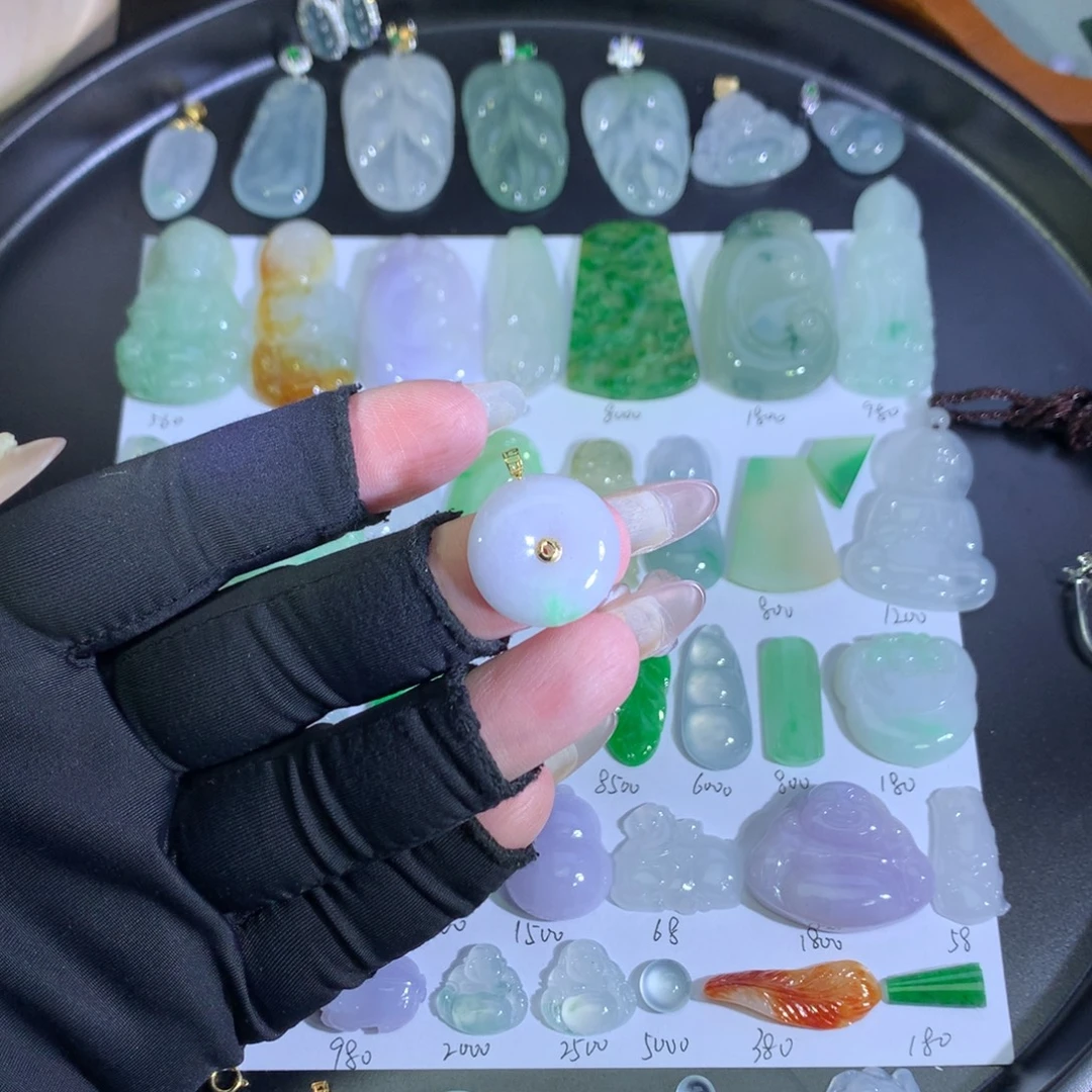 翡翠18K金镶嵌吊坠(不含链)春彩平安扣