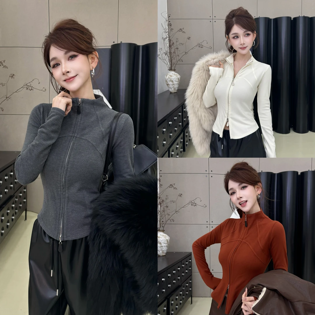 长袖短外套修身时尚立领打底运动女收口袖短款拉链