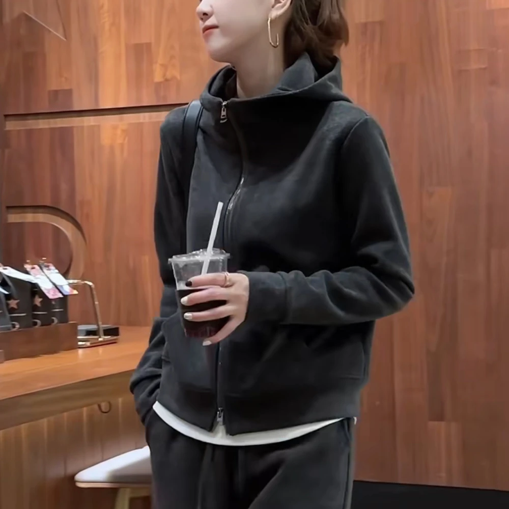 休闲时尚运动套装女2025秋冬新款慵懒风洋气连帽卫衣阔腿裤两件套