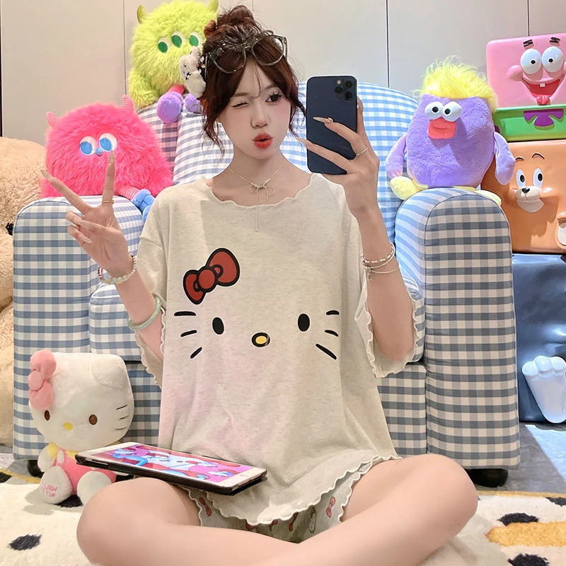 新款大童睡衣女夏季天薄款莫代尔13短袖可爱初中生12女孩15岁少女