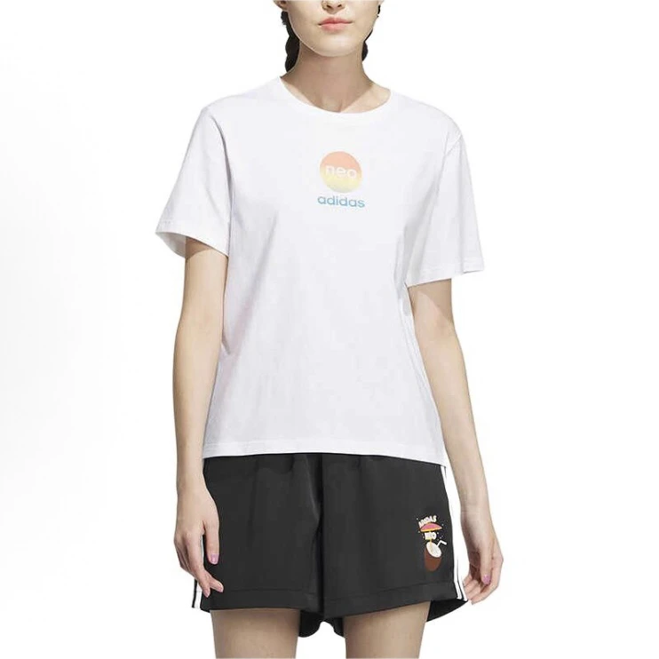 adidas neo  纯色宽松运动圆领套头短袖 T恤 女款IP3875