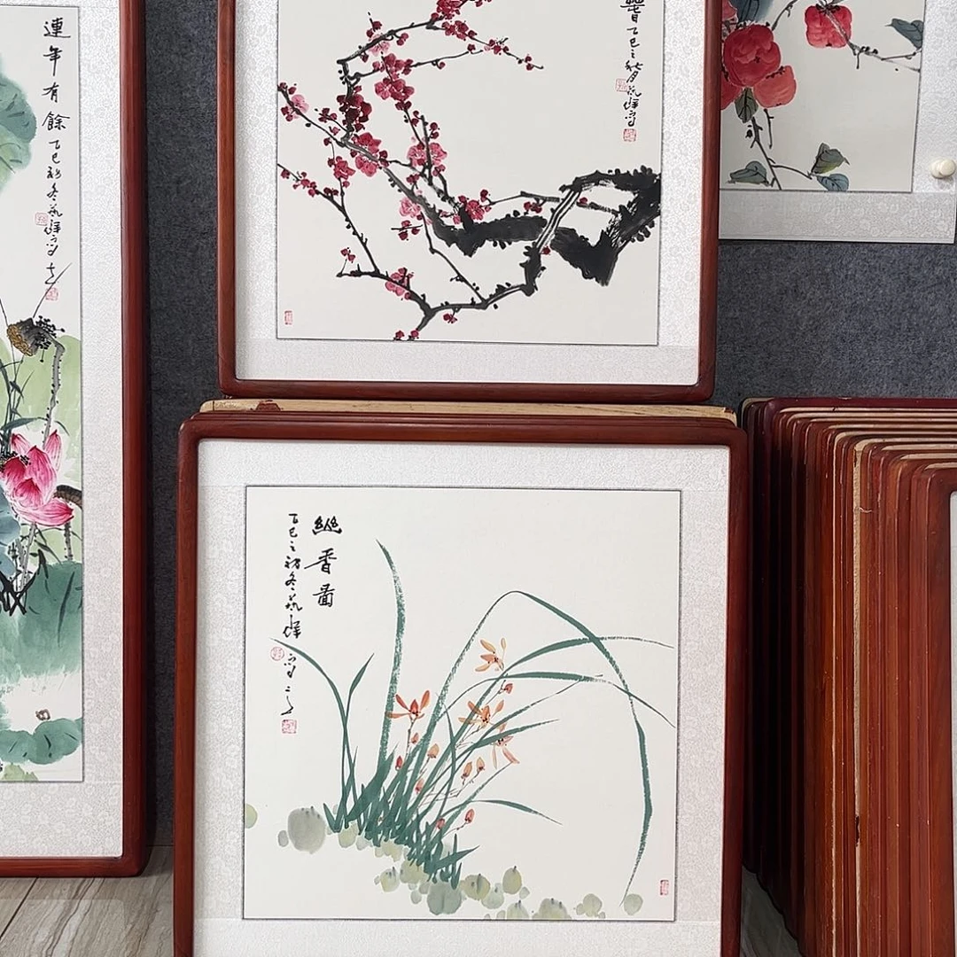 国画书画作品带框63×63