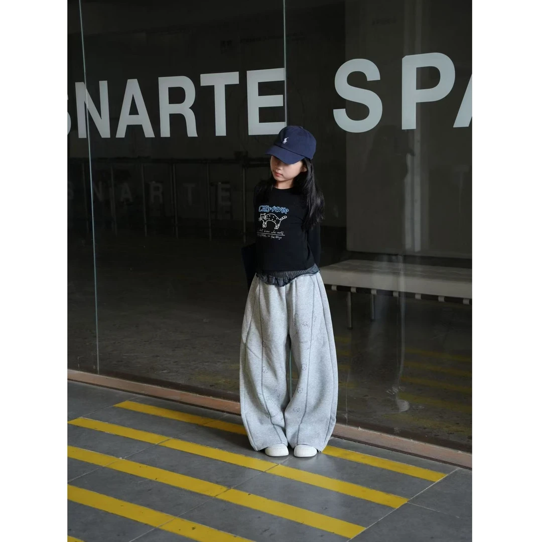 【2025秋季新款】时尚运动风长裤灰色复古卫裤秋季抽绳U1763