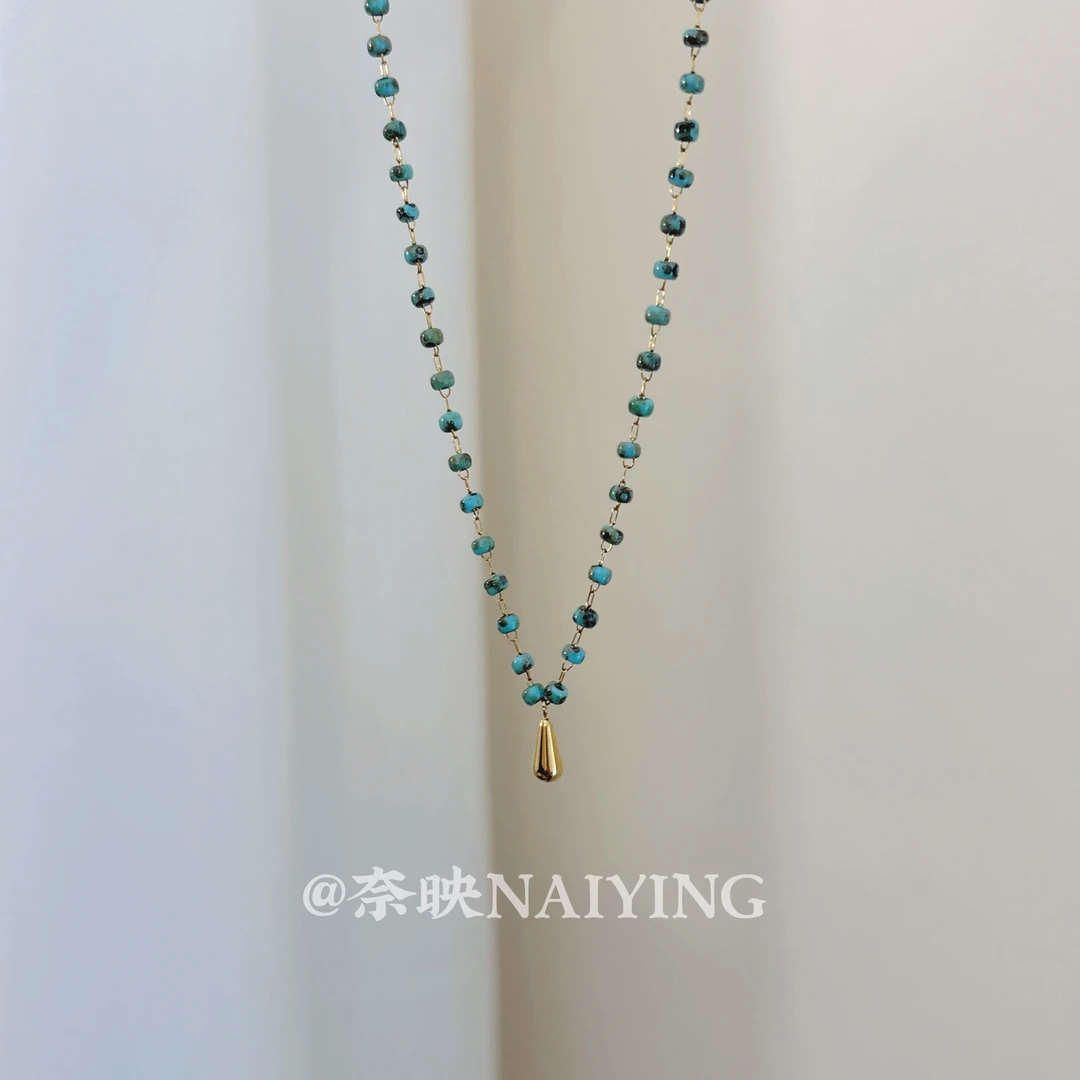 钛钢项链 复古小米珠水滴项链 法式简约优雅锁骨链
