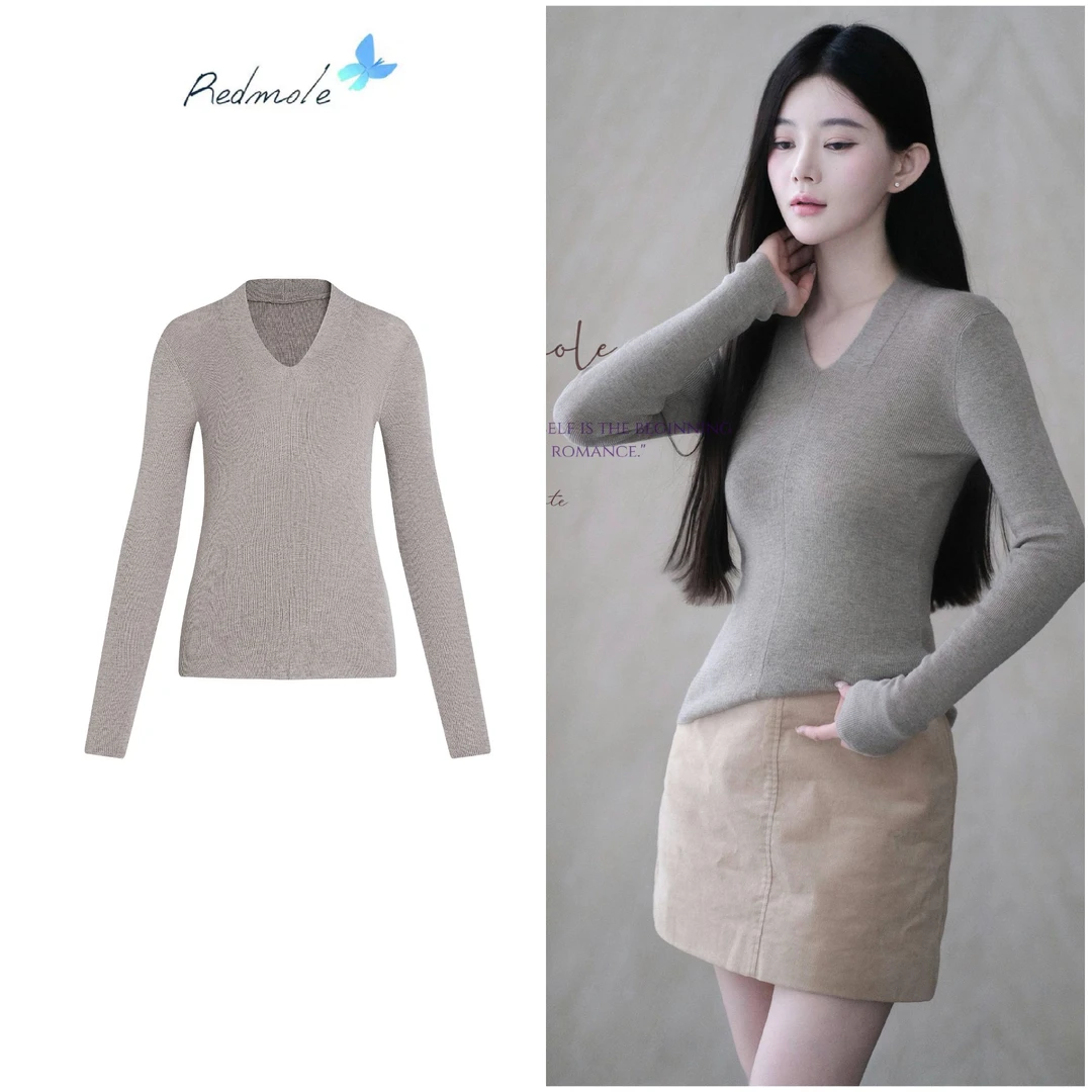 Redmole【软软】100美丽奴羊毛｜海鸥灰·奶白·雾黑｜v领针织衫