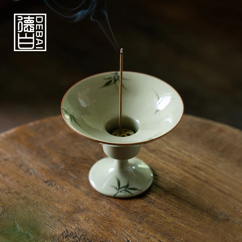 德白纯手绘筱竹高足线香香炉高端陶瓷香插家用室内沉香檀香熏香炉