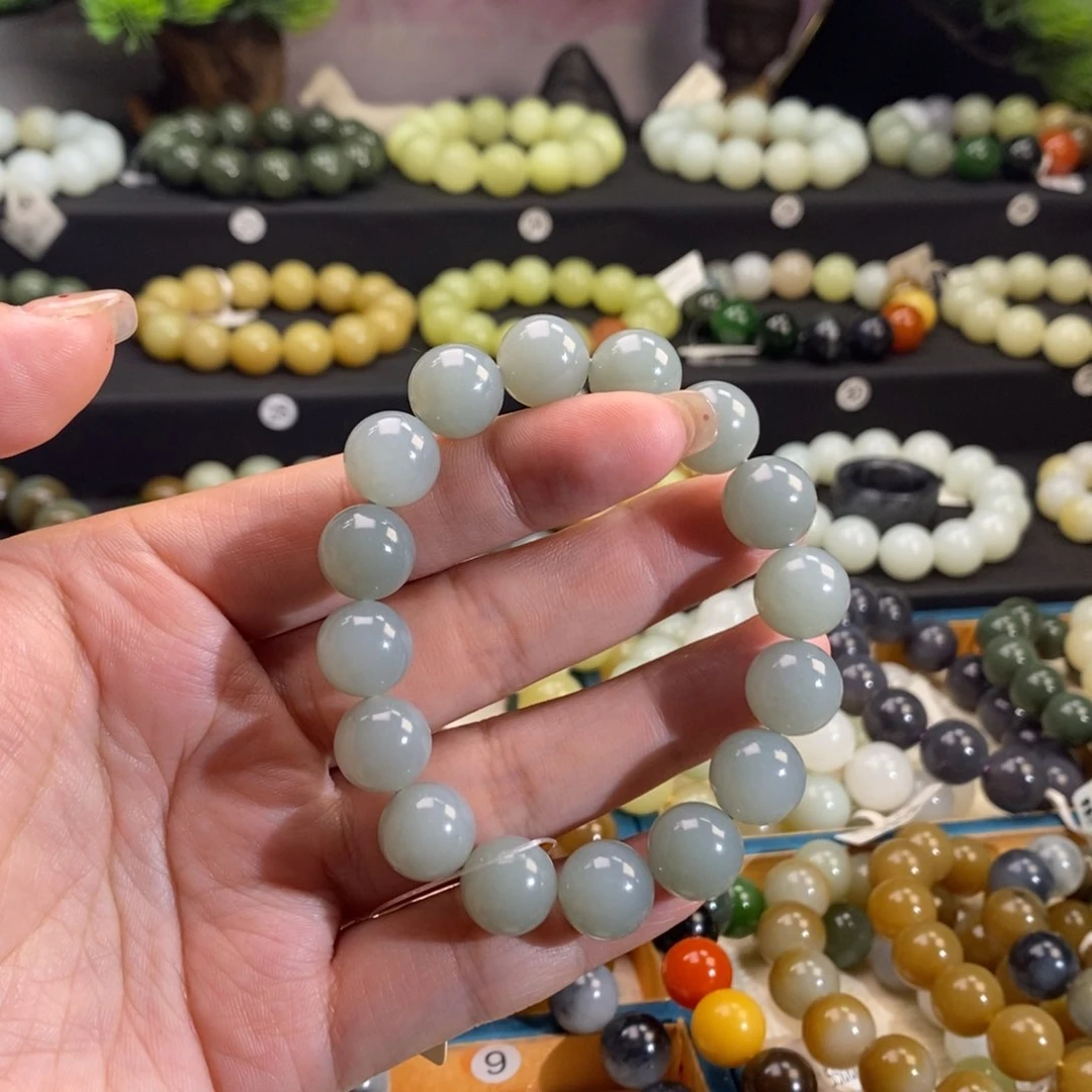 和田玉手链 12MM未镶嵌且末天空蓝