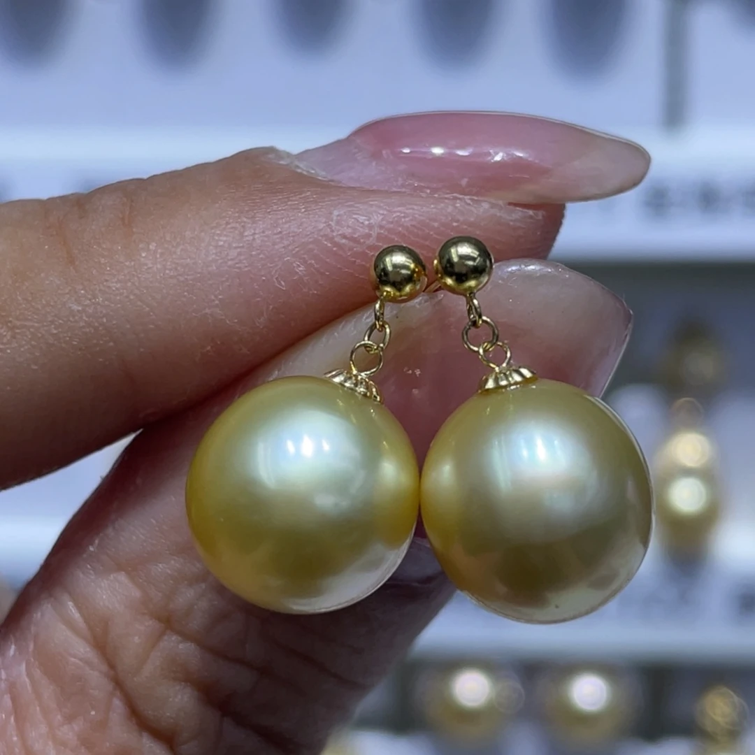 18K金镶嵌海水珍珠耳饰11-12 无暇