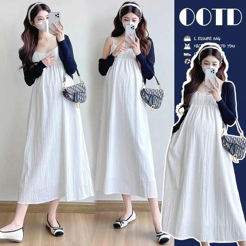 时髦孕妇装新款2025夏季新品时尚吊带裙宽松连衣裙防晒衫两件套夏