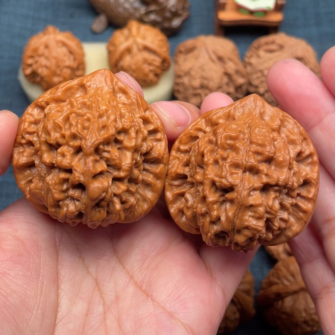 把件文玩核桃47高桩麒麟纹官帽全品