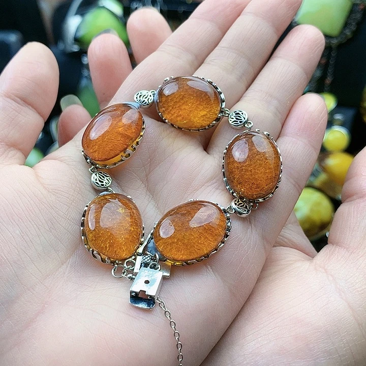 琥珀裸石银S925镶嵌就***你手链