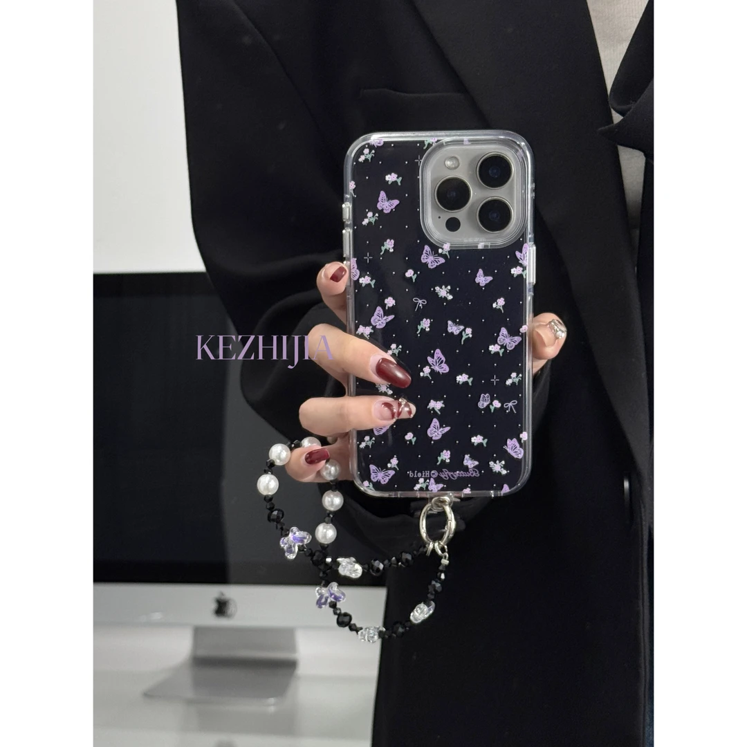 【壳之】高级ins风紫色蝴蝶碎花适用苹果16/15/14/13Promax女手机壳