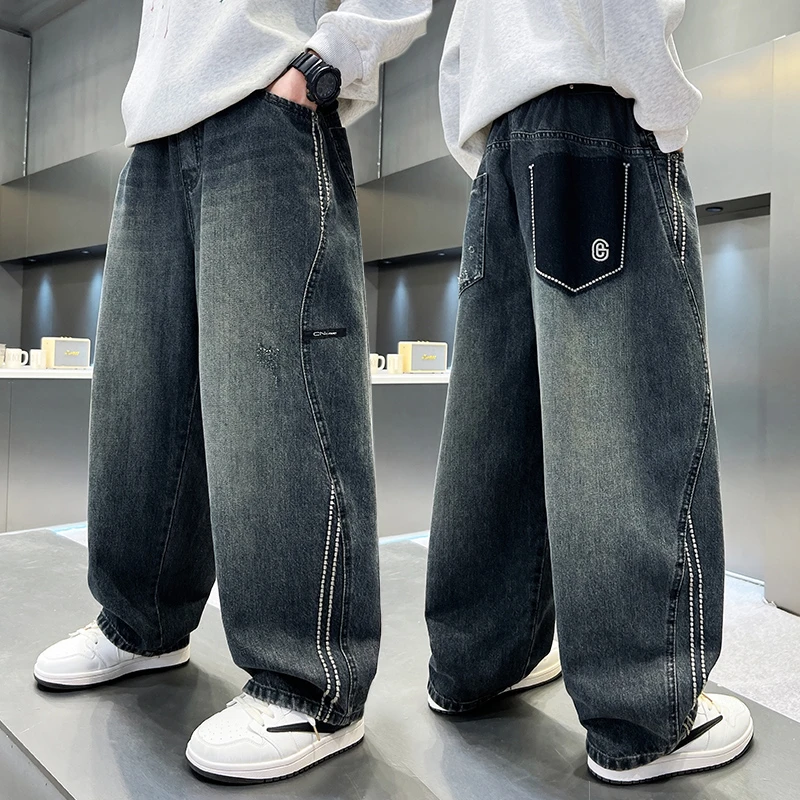 男童牛仔裤春秋时尚洋气宽松2025中大童休闲韩版长裤儿童秋季裤子