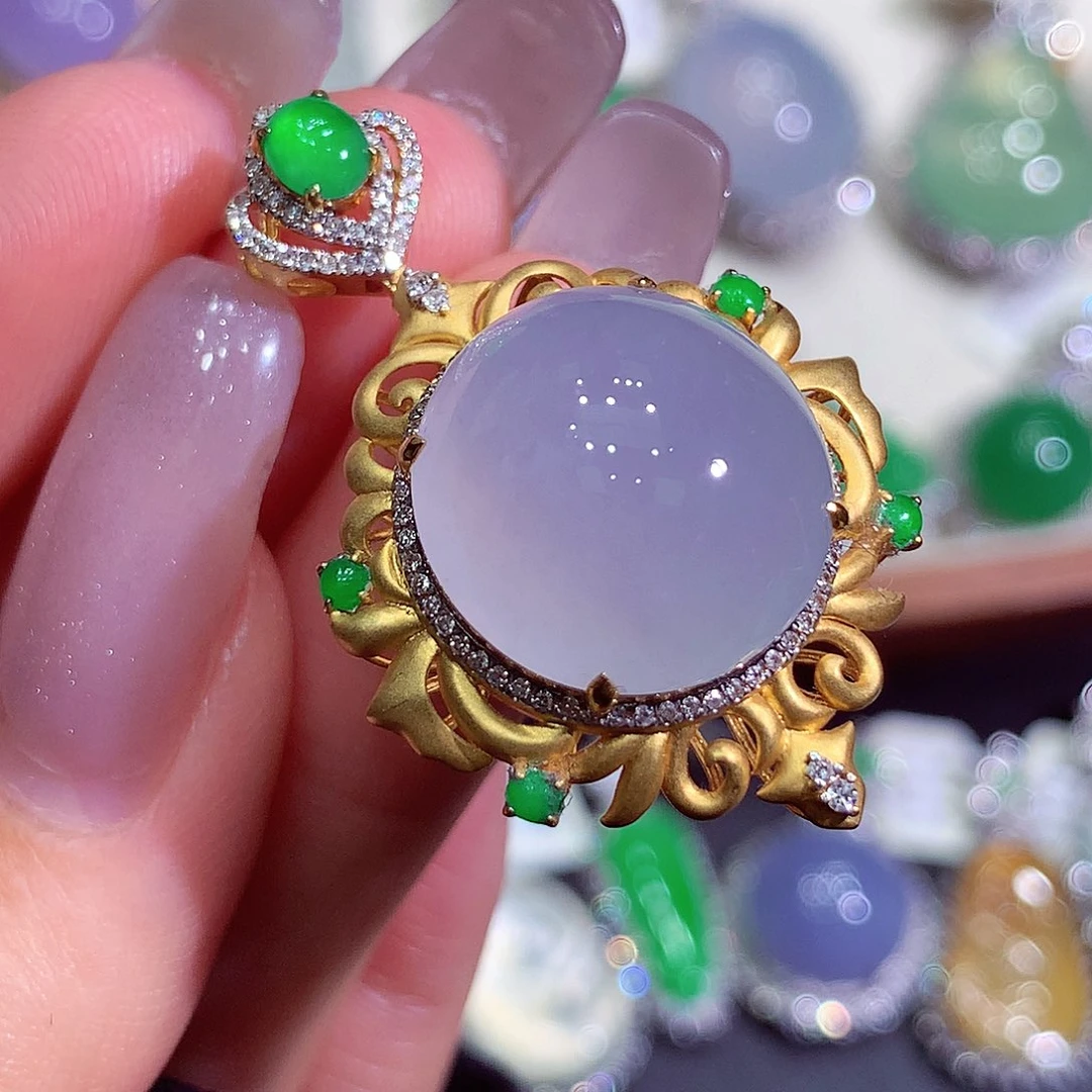 翡翠18K金镶嵌吊坠(不含链)