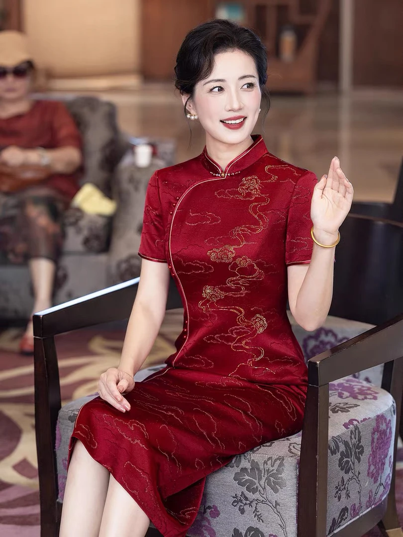 婚礼文艺复古/民族风低开衩旗袍婚礼服复古修身中式