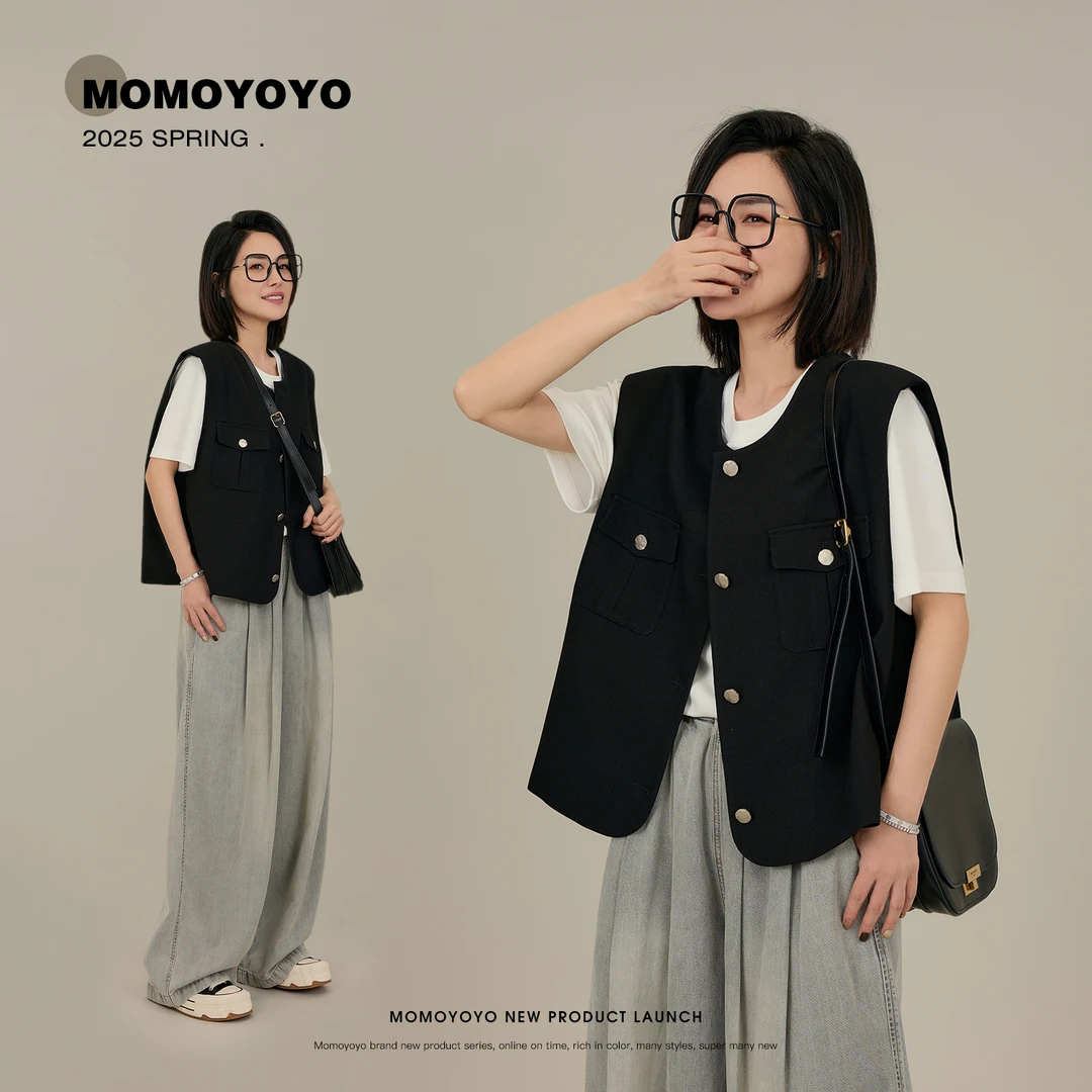 辰辰妈【加分项】马甲女外穿时髦洋气时尚宽松显瘦西装外套7608DM