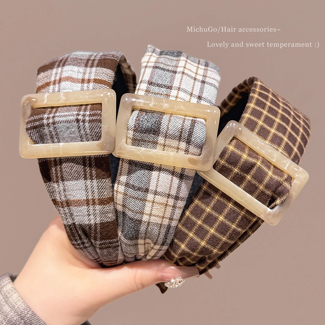 秋冬格纹发箍女款高级感洋气时尚高颅顶头箍不勒头发捆发卡子头饰