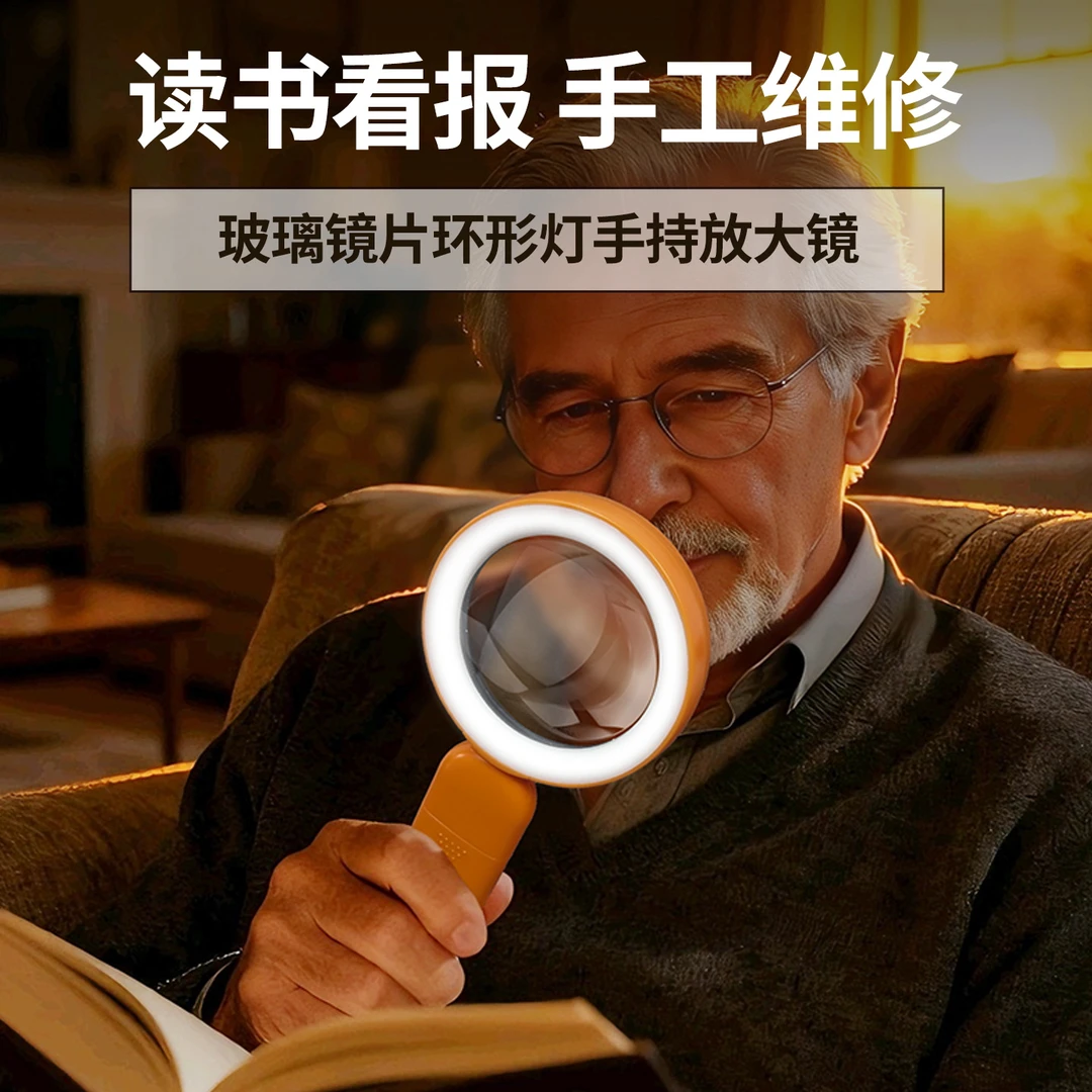 高清10倍手持放大镜带21LED灯强弱三档老人阅读手持维修专用