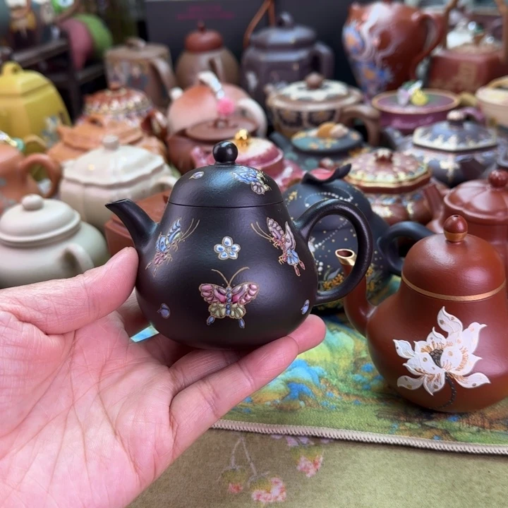 紫砂茶壶珐琅彩高梨