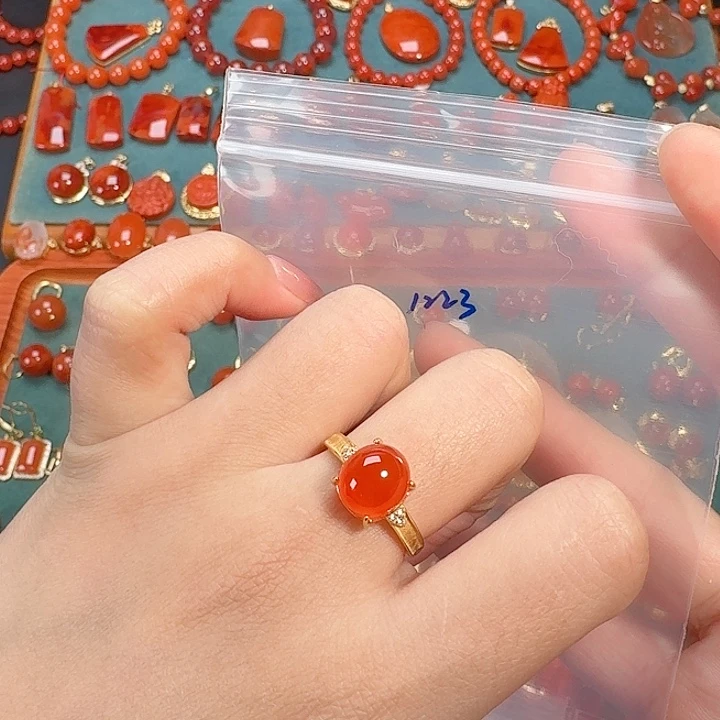 南红玛瑙银S925镶嵌戒指