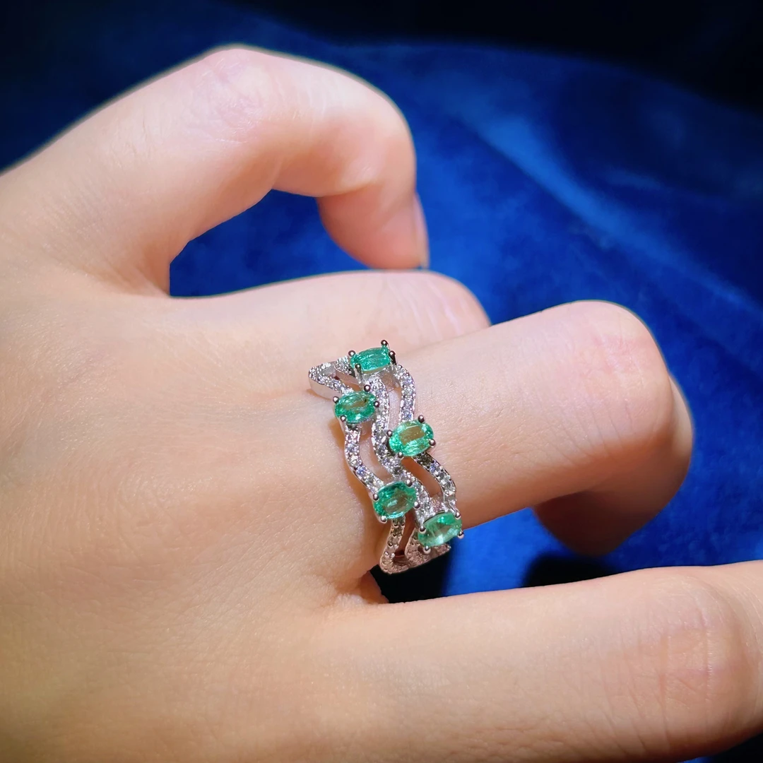 S925银祖母绿戒指-圈口13号-ZML040