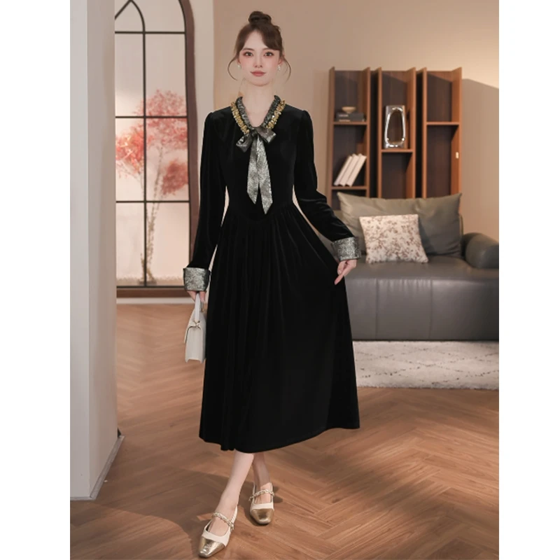 乔琪拉【鎏金岁月】秋季新款法式高级感显瘦长袖连衣裙-59820F